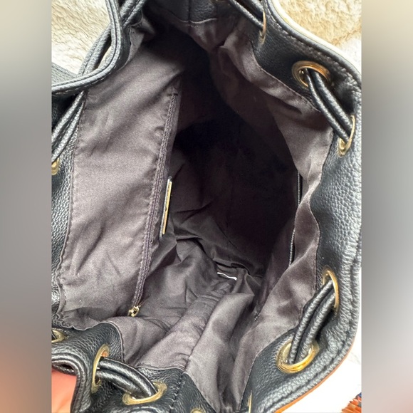 Lionel Brown & Black & Cream Color Backpack Travel Bag Soft Faux Leather - Picture 14 of 16